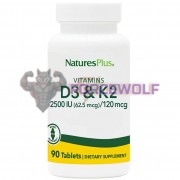 Vitamins D3 & K2 [2500 IU x 120 mcg] (90 шт), Nature's Plus