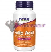 Folic Acid 800 mcгр [with Vitamin B12] (250 шт), NOW Foods